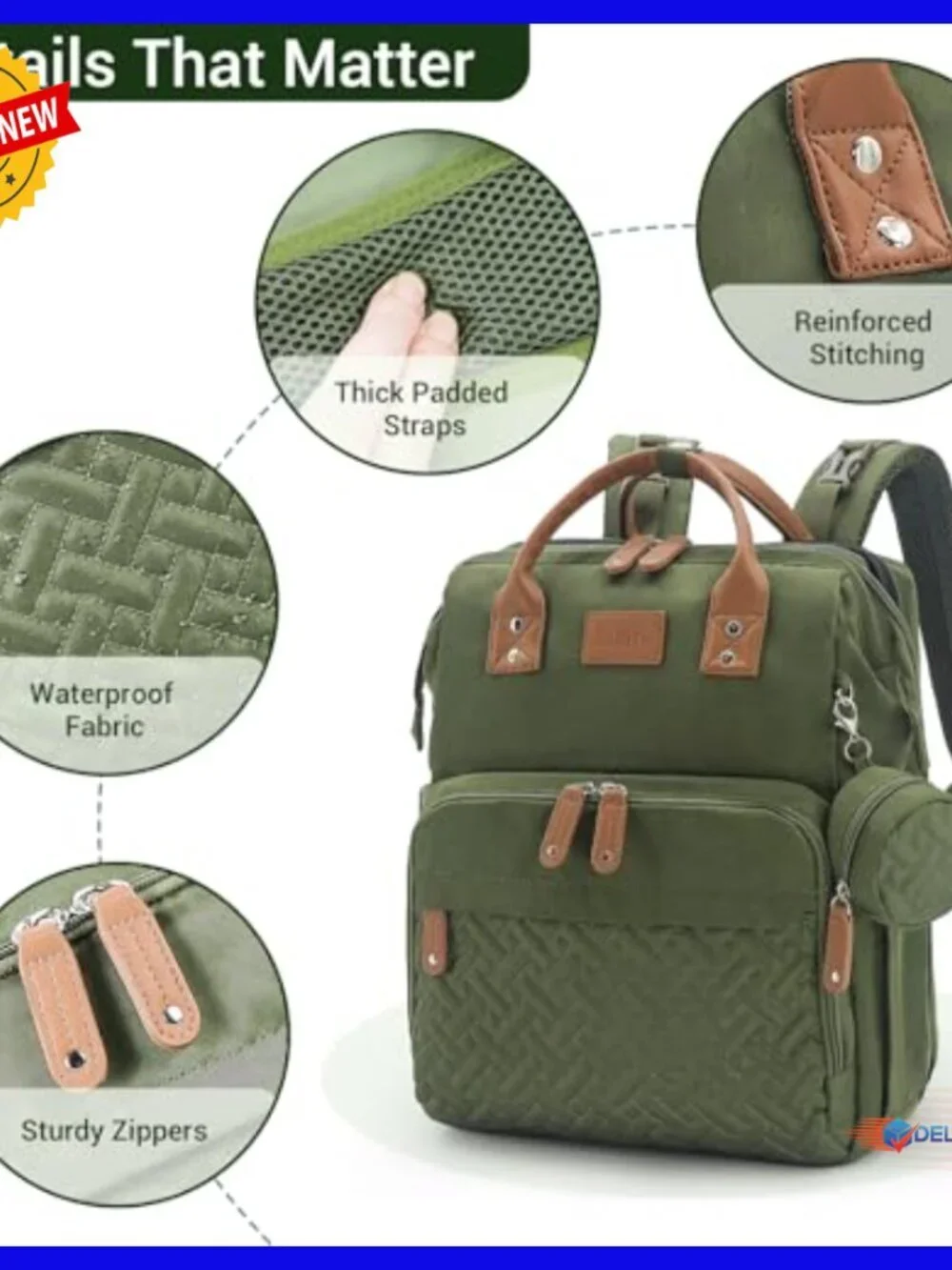 Large Capacity Diaper Backpack with Changing Station, USB Port, Waterproof